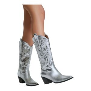 Forever 21 Embroidered Metallic Cowboy Boots